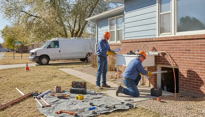 Loveland, CO plumber repairing a residential pipe for fast plumbing repair service