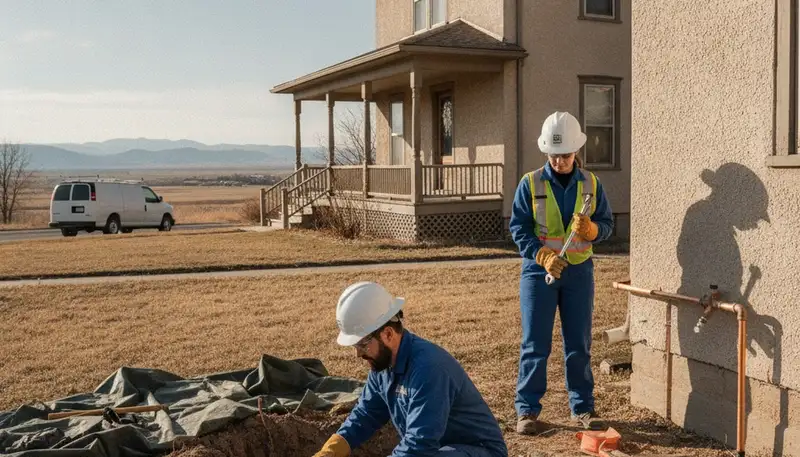 Loveland, CO plumbing repair technician servicing a residential pipe leak
