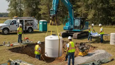 Loveland, CO plumbers installing a septic tank for a home on a service page
