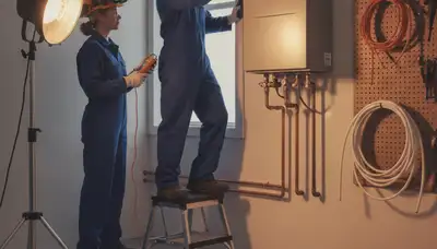 Loveland, CO plumber installing tankless water heater for efficient home hot water service